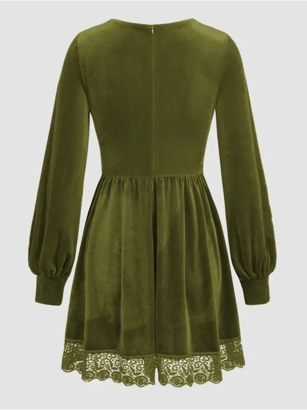 Cider Olive Green Velvet Lace-Trim Long Sleeve Dress - Picture 2 of 6